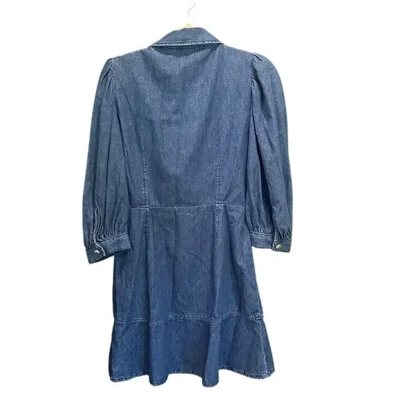 Zara Blue  Double Breasted Puff Sleeve Denim Mini Dress Blogger Favorite NEW - Picture 9 of 16